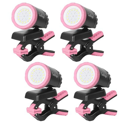 4-Pack Pink Rechargeable LED Work Light, 360° Adjustable Spotlight with Magnetic Base & Clamp, Portable Clip Light for Garage, BBQ, Workshop, Car Repair, Household & Emergency Use - style: 4-Pack