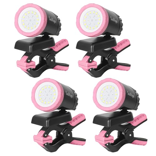 4-Pack Pink Rechargeable LED Work Light, 360° Adjustable Spotlight with Magnetic Base & Clamp, Portable Clip Light for Garage, BBQ, Workshop, Car Repair, Household & Emergency Use - style: 4-Pack