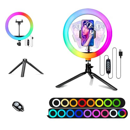 12" Selfie Ring Light with 4" Desktop Tripod Stand & 1 Phone Holder, LED Ringlight with Dimmable Modes(RGB) for Makeup/Photography/Videos/Vlog/TikTok(STDLR12-V2)