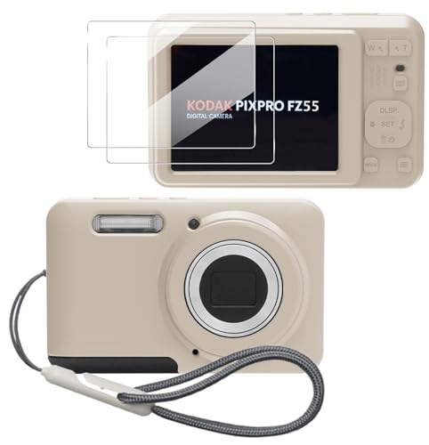 Case for Kodak PIXPRO FZ55,FZ55 accessories,Soft Silicone Protective Case,Comes with 2 Screen Protectors and 1 Wrist Strap - Off white - color: Off white