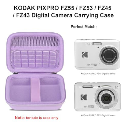 Elonbo Camera Carrying Case for KODAK PIXPRO FZ55 / FZ53 / FZ45 / FZ43 16MP Digital Camera, Vlogging Camera Storage Holder Travel Bag, Mesh Bag Fits Batteries, Cable, Memory Card, Card Reader,Purple - color: Purple