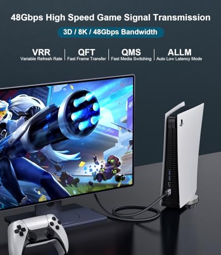 Certified 10K 8K 4K HDMI 2.1 Cable 1.5FT, 48Gbps Ultra High Speed HDMI Cord | Ethernet CEC 4K 240Hz 165Hz 144Hz 120Hz 8K 60Hz eARC Netflix HDCP2.3 HDR10+ PC Laptop RTX5090 TV Monitor Projector X-box PS5 - size: 1.64 ft