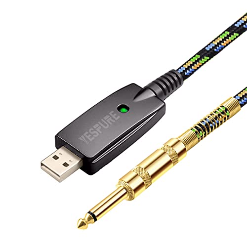 USB Guitar Cable 10Ft,USB Guitar Interface Male to 6.35mm 1/4 inch Gold-Plated TS Mono Plug,Nylon Braid Recording Cable Compatible with Windows Mac OS for Guitar,Bass,Microphones,and More - color: Nylon