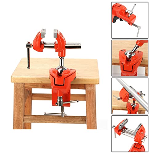 Clamp Bench Vise with Post Universal,360° Swiveling Articulating Vise,Table Clamp Vise with Swivel Base,Bench Vice for Woodworking,DIY,Drilling,Sawing Working(Orange)