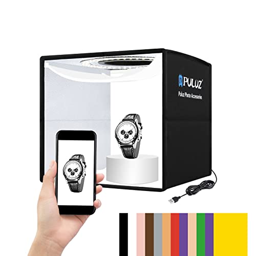 PULUZ 10x10 inch Photo Light Box,Folding Portable Mini lightbox 104PCS LED Light CRI≥95 12 Colors Photography Backdrops for Jewelry Watches Small Item Photo Studio Shooting Tent Box - size: 10 Inch