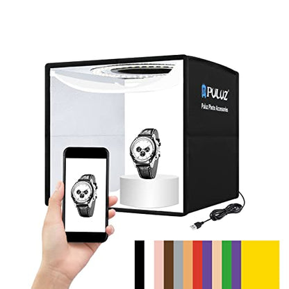 PULUZ 10x10 Photo Light Box, Product Photography Studio CRI95+ 104PCS LED | 10 inch Folding Portable Mini lightbox, Adjustable Brightness, 12 Backgrounds for Watches, Jewelry, Crafts and Small Items - size: 10 Inch