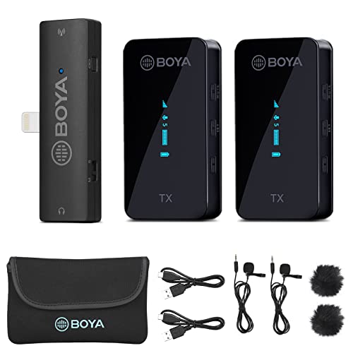 BOYA XM6-S4 Wireless Lavalier Microphone for iPhone/iPad, 2.4GHz Wireless Lapel Mic with OLED Display for YouTube, TikTok, Live Stream, Video Recording, Vlogging