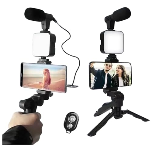 Smairtphone Vlogging Kit with Tripod Phone Holder Mini Microphone LED Fill Light Starter for Live Stream Video Yourtubie