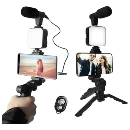 Smairtphone Vlogging Kit with Tripod Phone Holder Mini Microphone LED Fill Light Starter for Live Stream Video Yourtubie