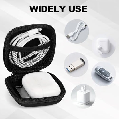 Earbud Case Portable EVA Storage Bag Cell Phone Accessories Organizer with Carabiner for Wired/Wireless Earphone, Earbud, Earpieces, SD Memory Card, Camera Chips, Tech Pouch, Black
