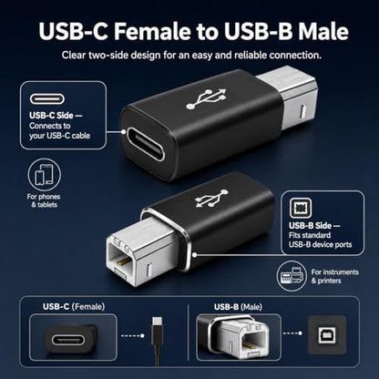 USB B to USB C Adapter, Computer-Cable-USB-to-USB-Adapters, Type C Female to USB Male, Support Data Sync, for Scanner, Printer, Camera, Electric Piano, Laptops