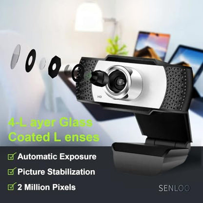 1080P HD Webcam for PC - Computer Camera for Desktop - PC Camera Web Cam with Noise-Cancelling Mic, Wide Angle, USB Plug & Play for Video Conferencing, Streaming, Zoom/Skype/YouTube/Laptop