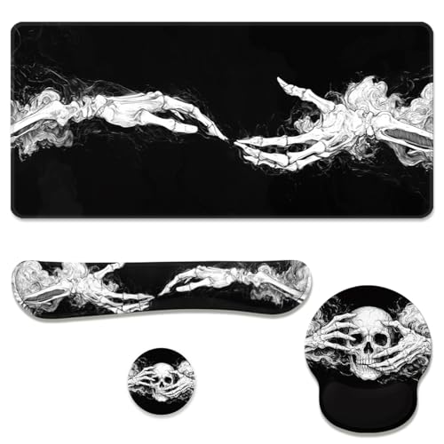 Skeleton Hands Desk Mat Set Dark Gothic Art Large Mouse Pad with Wrist Rest 4in1 Desk Mat for Desktop Ergonomic Keyboard Wrist Support Anti-Slip Computer Ergonomic Mouse Pad Home Office Gaming - color: Skeleton Hands