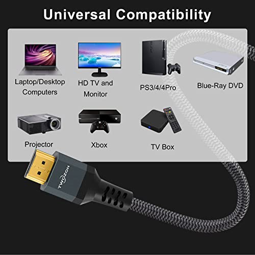 Twozoh 8K 4K HDMI Extension Cable, HDMI 2.1 Male to Female Cable, Nylon Braided HDMI Extender Cable Support 8K@60Hz 4K@120Hz 48gbps（1.6FT） - color: 8K 1-PACK, size: 1.6 FT