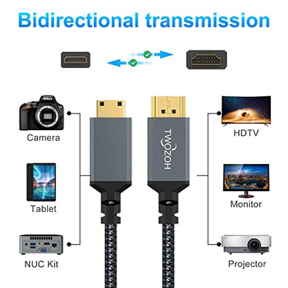 Twozoh 90° Degree Coiled Mini HDMI to HDMI Cable, Right Angled Mini HDMI to HDMI Coiled Cable Support 4K/3D 1080p Extend up to 1.5M / 5FT - size: 5 ft, style: Right Angled 1-Pack