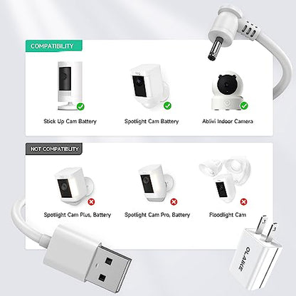 OLAIKE 8m/26ft Indoor/Outdoor Power Adapter for Ring Stick Up Cam Battery 3rd Gen/2nd Gen/Plug-in, Ring Spotlight Cam Battery, Weatherproof Cable Continuously Charge Camera (No Camera), White - color: (26 ft/8 m, 1 Pack) White