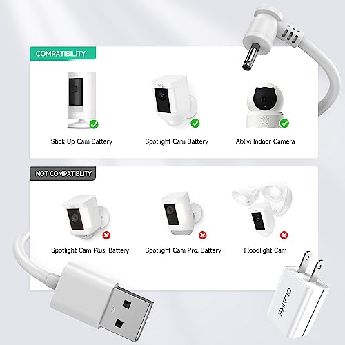 OLAIKE Indoor/Outdoor Power Adapter Ring Stick Up Cam Battery 3rd Gen/2nd Gen/Plug-in, Weatherproof Cable(5m/16ft) to Continuously Charge Camera (No Camera), White - color: (16 ft/5 m,1 Pack) White