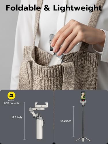 AOCHUAN Gimbal Stabilizer for iPhone, 4 in 1 Phone Gimbal w/360° Rotation for Andriod Sefie Stick Tripod w/Auto Face Tracking and Wireless Remote for TikTok -M3 Promini White - color: White