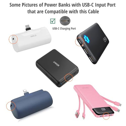 USB-C Charging Cable Cord Wire for Power Banks Compatible with iWalk, Spigen PocketBoost, INIU, RAVPower, BONAI, Anker USBC & Other PowerBanks with USB C Input (See Pictures/Details Before Buying)