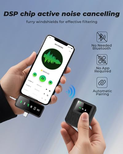BAILIXIN Wireless Lavalier Microphone for iPhone, Android, Camera, 3-in-1 System with 328ft Range＆20H Battery, Noise Reduction Mini Mic for Vlogs, Interviews, TikTok