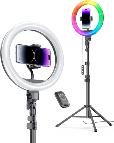Weilisi 12'' Ring Light with Stand 72'' Tall & 2 Phone Holders,38 Color Modes Selfie Light with Tripod Stand, Big LED Ring Light for iPhone/Android/Camera,YouTube,Makeup - color: Multicolor