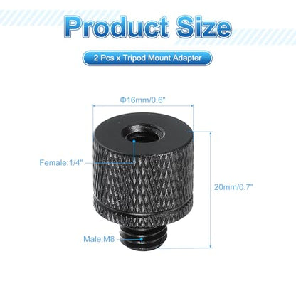 PATIKIL Tripod Screw Adapter 1/4" Female to M8 Male, 2 Pcs Tripod Nut Connectors Camera Mount Screw Camera Double Head Converter for Microphone Holder Magic Arms Accessories, 20 mm - size: 1/4" Female to M8 Male,20 mm