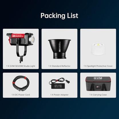 GVM LED Video Light Studio, 200W Studio Light Continuous Lighting Kit for Bluetooth Mesh Network/DMX Control, 45400lux/1m Photography Lighting Kit with Video Recording,12 Lighting Effects - size: 200W