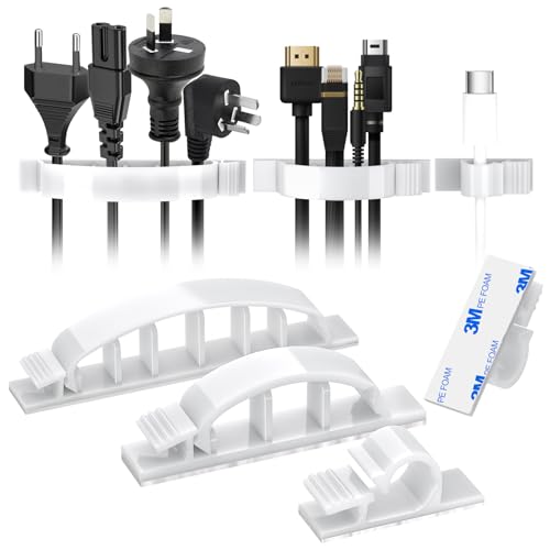 XHF 30pcs Adhesive Cable Wire Clips Kit White, Outdoor Cable Management Wire Organizer Cord Holder for Under Desk, Car, Wall, TV PC Ethernet Cable - color: White, size: Kit-30PCS