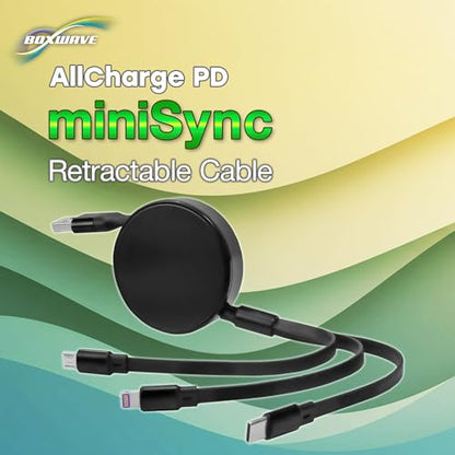 BoxWave Cable Compatible with JYYXF Fotorgear MS01 Vlog Monitor (3.9 in) - AllCharge PD miniSync (100W), Retractable High-Speed Charging Portable USB Cable - Jet Black