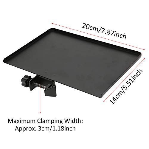 Sound Card Tray, Alloy Black Metal Shelf Bracket Phone Clip Universal Microphone Stand Clamp on Rack Tray Holder Tripod Sound Card Tray for Live Streaming, Karaoke, Recording
