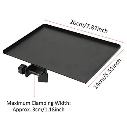 Sound Card Tray, Alloy Black Metal Shelf Bracket Phone Clip Universal Microphone Stand Clamp on Rack Tray Holder Tripod Sound Card Tray for Live Streaming, Karaoke, Recording