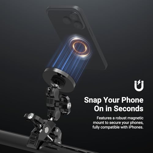 NEEWER Magnetic Mobile Phone Holder with Super Clamp, Adjustable Metal Holder with 1/4 Inch Screw and Ball Heads, Magic Arm Compatible with MagSafe iPhone for Pole, Tripod, Microphone Stand, Table - style: PA150
