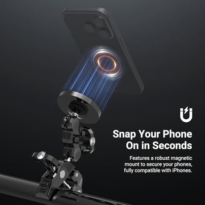 NEEWER Magnetic Mobile Phone Holder with Super Clamp, Adjustable Metal Holder with 1/4 Inch Screw and Ball Heads, Magic Arm Compatible with MagSafe iPhone for Pole, Tripod, Microphone Stand, Table - style: PA150
