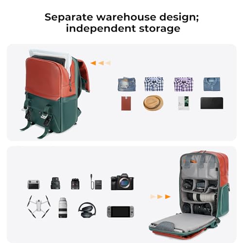 K&F CONCEPT 20L Camera Case for Photographers Large Capacity PU Leather Camera Bags with Raincover, 15.6 Inch Laptop Compartment for Camera Drone Bags - color: 06-orange Green