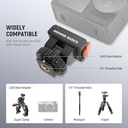 NEEWER Basics Magnetic Cold Shoe Mount Adapter Compatible with DJI OSMO Action 3 4 5 Pro Nano 360 Action Cams, Quick Release with 1/4" Screw Hole for Camera Hot Shoe Mini Tripod Selfie Stick, AC037 - style: AC037