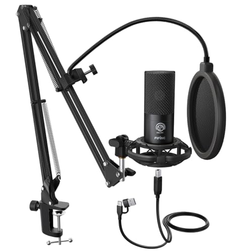 FIFINE Studio Condenser USB Microphone Computer PC Microphone Kit with Adjustable Boom Arm Stand Shock Mount for Instruments Voice Overs Recording Podcasting YouTube Vocal Gaming Streaming-T669 - color: Black
