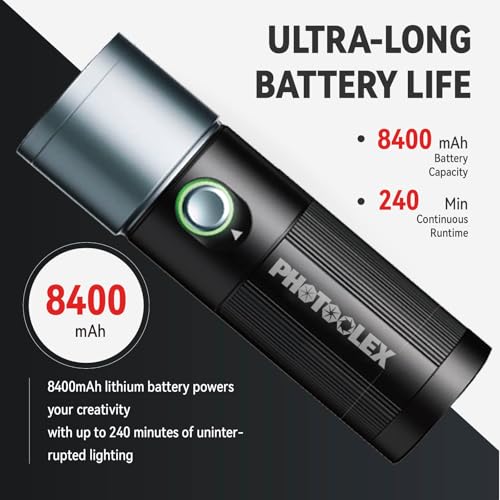 PHOTOOLEX RGB Photography Flashlight, 10W Fill Light, Studio Spotlight | 8400mAh/4 Colors/CRI96+/20 Aluminum Gobos/Portable/Silicone Diffuser, for Creating an Photo Atmosphere, Content Creation