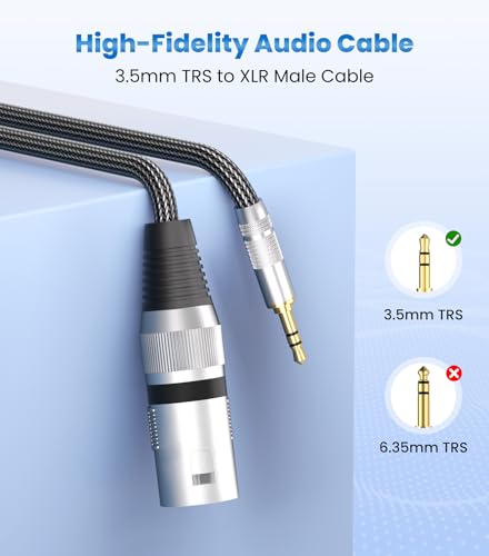 Tisino 3.5mm to XLR Cable Unbalanced Mini Jack 1/8 inch to XLR Male Adapter Microphone Cord- 1.6ft/50cm - size: 1.6 feet