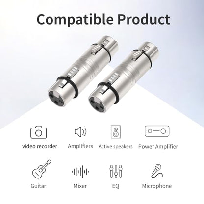 XLR Female to Female Adapter (2-Pack) - Nickel-Plated 3-Pin Microphone Connector Coupler for Professional Audio Equipment, Studio & Live Sound - color: XLR F TO F