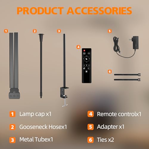 Desk Lamp Home Office,15W Dual Screen Monitor Light with Clamp,Adjustable Gooseneck Computer Light with Stepless Color Temp and Dimming for Architect Work (Black)
