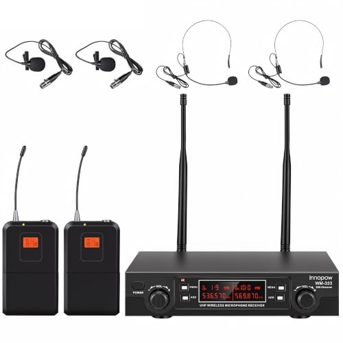 innopow 200-Channel Wireless Lavalier Microphone, Dual UHF Bodypack Cordless Lavalier Mic System Set, Auto Scan, Long Range 200-240Ft, 16 Hours Use Ideal for Speaking, Classroom 2023 333B…