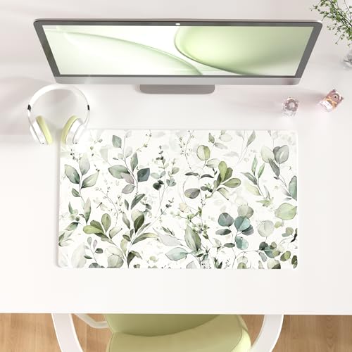 QIYI Large Mouse Pad, Extended Desk Mat for Desktop, PU Leather Waterproof Gaming Mousepad, Computer Desk Accessories Protector Writing Pads for School Office Home 23.6" x 13.8" - Soft Green Foliage - color: Soft Green Foliage, size: 23.6" x 13.8"