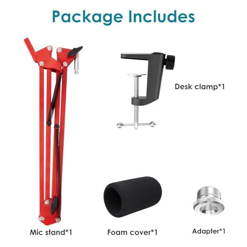 Red Mic Arm Compatible with HyperX QuadCast S - Premium QuadCast S Microphone Boom Arm for Gaming, Streaming by YOUSHARES - color: Red