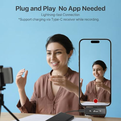 Loocam Mini Microphone for iPhone with Charging Case, Wireless Lavalier Microphone for Video, Recording, Vlog, 24H Standby Lavalier Microphone, Hi-Fi Audio, Noise Cancellation, 131FT Range