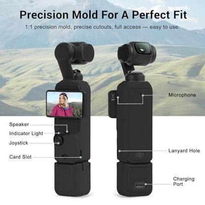 Silicone Case for DJI Osmo Pocket 3/Xtra Muse Camera with Fixed Base & Anti-Loss Lanyard, Compatible with Xtra Muse Accessories – for Travel Vlogging Daily Filming (Black) - color: Black