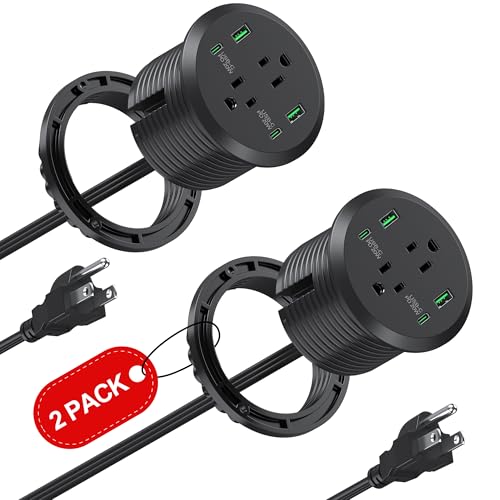 Desktop Power Grommet, 3-inch Hole, 40W Fast Charging Station, 2 PD 20W USB C Ports, 2 AC Outlets, 4 USB Ports, Flush Mount, 2 Pack - color: Black, size: 2 Packs