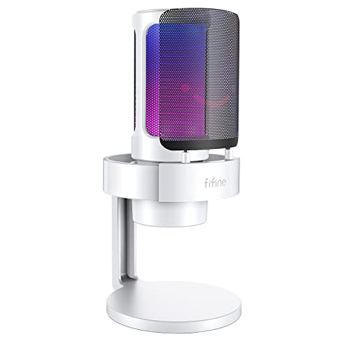 FIFINE Gaming USB PC Computer RGB Microphone for Live Streaming, Meeting, Podcasting, Video, Condenser Mic with Monitoring Headphone Jack, Light Control, for MAC OS/Windows-AmpliGame A8 White - size: A8W-Desktop