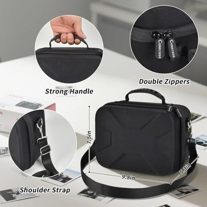 Comecase Hard Camera Case for Canon R50/R100/T7, for Sony A6400/ZV-E10 | Small Camera Bag with Hard EVA Shell, Adjustable Dividers, 6 Battery/SD Organizer Slots and Shoulder Strap, case only - color: Jet Black
