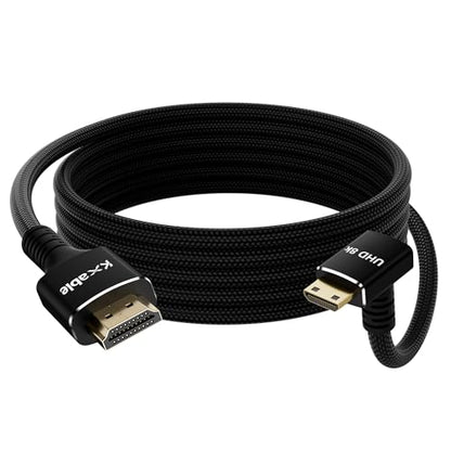 Right Angle 8K Mini HDMI to HDMI Cable 4FT, Bidirectional, Braided, 8K@60Hz, 4K@120Hz, Compatible with Camera, Camcorder, Portable Monitor, Laptop, Tablet, Graphics Card, Raspberry Pi Zero -Bend Down - size: 4FT, style: Down Right Angle