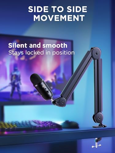 InnoGear Mic Boom Arm Microphone Stand Cable Management for Blue Yeti FIFINE AM8 K669B HyperX QuadCast S SoloCast AT2020 Shure SM7B MV7 and Other Microphone - color: Black, style: Standard Clamp